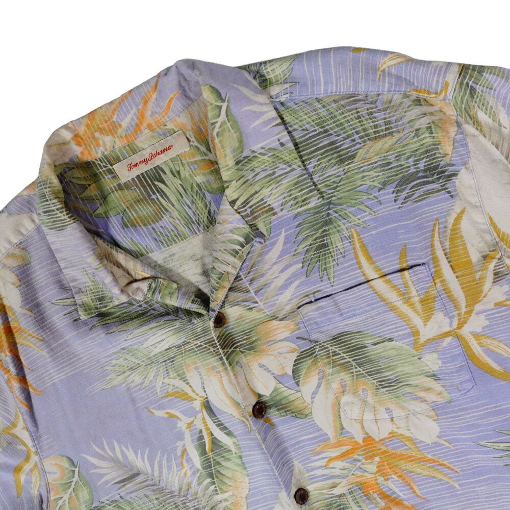 Tommy Bahama Silk Floral Leaf Hawaiian Button Up Camp Shirt Men’s XL
